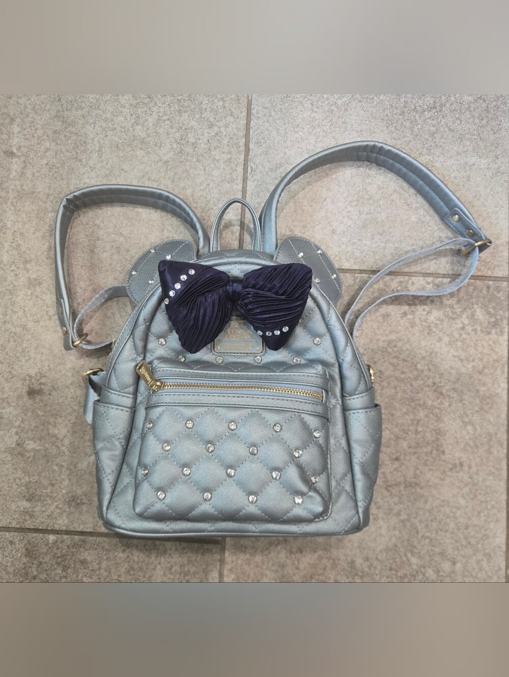 Disney Wish Cruise Line Loungefly Mini Backpack Inaugural Voyage Quilted Silver